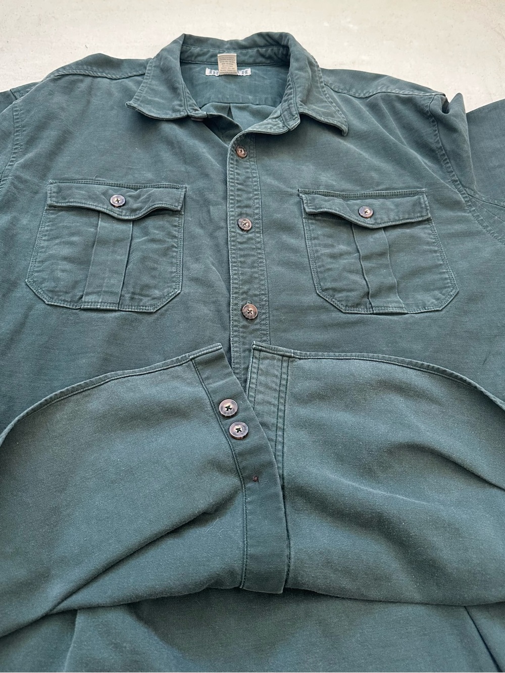Duluth Trading Co Men 2XL Heavyweight Cotton Work Shirt Forest Green Long Sleeve - Picture 9 of 11